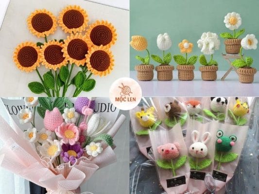 hoa đan móc của nhà mộc len handmade